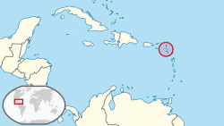 Location of  Sint Eustatius  (circled in red)in the Caribbean  (light yellow)