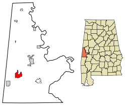 Location of York in Sumter County, Alabama.