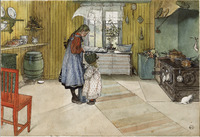 The Kitchen. From A Home (26 watercolours) (Carl Larsson) - Nationalmuseum - 24211