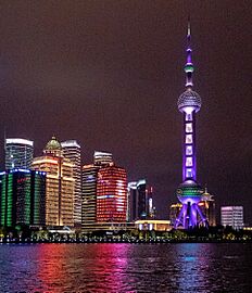 The Oriental Pearl Radio & Television Tower at night