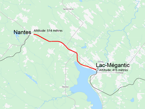 Trajectory of runaway train from Nantes to Lac-Megantic