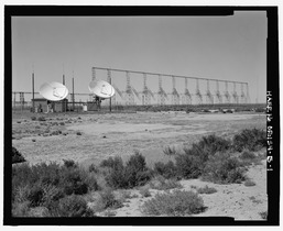View north of the antenna array, note the communications antenna in the middleground - Over-the-Horizon Backscatter Radar Network, Christmas Valley Radar Site Transmit Sector Four HAER OR-154-B-1