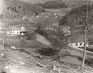 View of East Litchfield Village, chapel on right. 1900