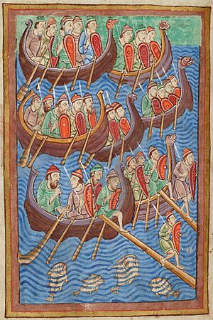 Viking invasion (Pierpont Morgan Library MS M.736, folio 9v) crop