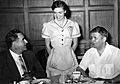 W. Kerr Scott (left); unidentified waitress; and Terry Sanford (right)