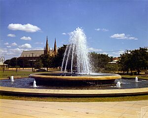 Water fountain in Central Park, Rockhampton City, November 1974