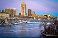 A view of downtown Minneapolis from the Stone Arch Bridge