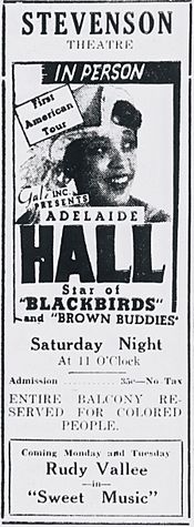 Adelaide Hall's first American Tour, 1931-32, concert advertised in Stevenson, Washington State, USA