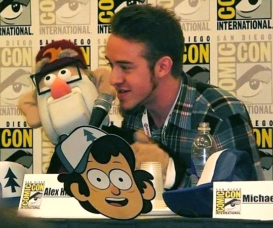Alex Hirsch and Grunkle Stan puppet at San Diego Comic-Con International 2013