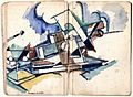 André Mare 1885-1932 Camouflaged 280 Gun sketch in ink and watercolour