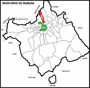 Churra (in red) within Murcia