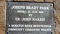 Commemorative plaque for the opening of Joseph Brady Park in 1988, Barellan Point, 2021 (close up)