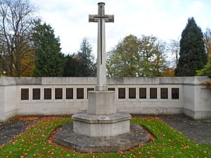 Cross of Sacrifice in the CWGC section at Epsom Cemetery