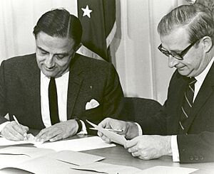 Dr. Vikram Sarabhai and Dr. Paine Sign a Satellite Agreement - GPN-2002-000081