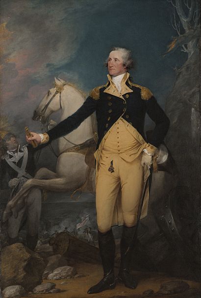 American General Washington surveys the area, white horse in the background, on the night before the Battle of Princeton