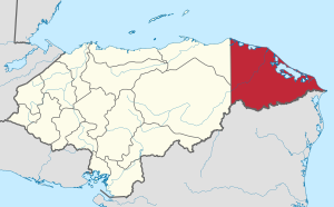Location of Gracias a Dios in Honduras