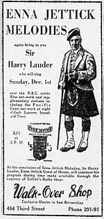 Harry Lauder Enna Jetticks ad 1929