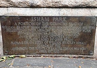 Isham Park plaque