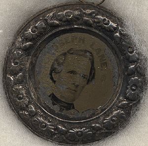 Joseph Lane campaign button in 1860, from- Breckinridge-Lane Campaign Items, ca. 1860 (4359372913) (cropped)