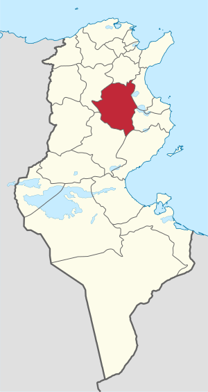 Map of Tunisia with Kairouan highlighted