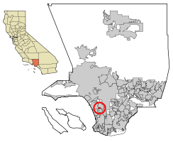 Location of Lennox in Los Angeles County, California.