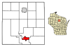 Location of Merrill in Lincoln County, Wisconsin.
