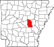 State map highlighting Lonoke County