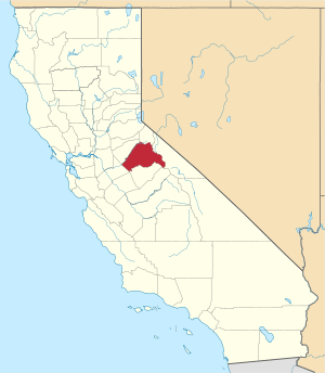 Map of California highlighting Tuolumne County