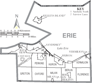 Map of Erie County Ohio With Municipal and Township Labels
