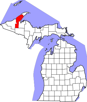 Map of Michigan highlighting Houghton County