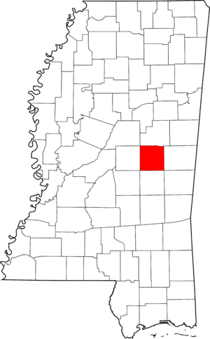 Map of Mississippi highlighting Neshoba County