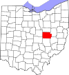 State map highlighting Coshocton County