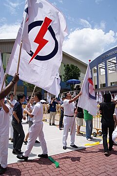 People's Action Party supporters, Greenridge Secondary School, Singapore - 20110427-04