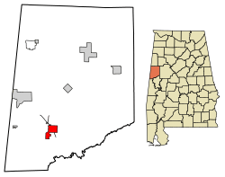 Location of Aliceville in Pickens County, Alabama.