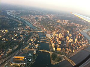 The North Shore (left) lies across the Allegheny river from downtown.