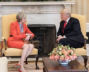 President Donald J. Trump shares a moment with United Kingdom Prime Minister Theresa May (cropped)