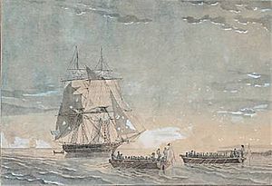 Söe-Lieutnant C, Wulff erobrer med sine 4re Canon-Chalouoper den Engelske Orlogs-Brig, the Tickler... , ca. 1808.jpg