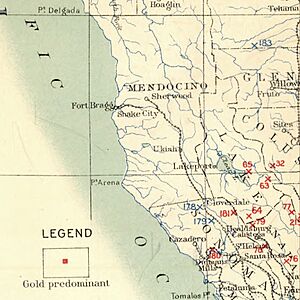 Shake City on a 1912 map of American mining districts