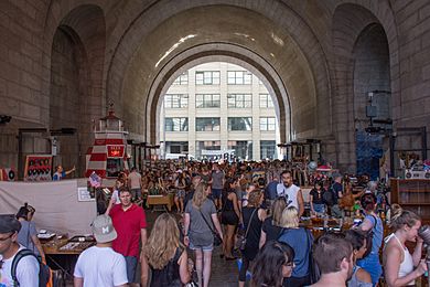 Street fair under the Manhattan Bridge overpass, July 2017