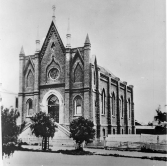Synagogue, c.1890, 214 S. Broadway (post-1890 numbering), then called Fort Street, Los Angeles