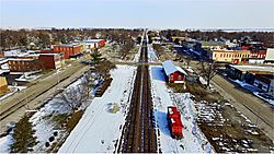 The heart of rural Bushnell Illinois, bisected by two active railroad lines. One being Amtrak.jpg