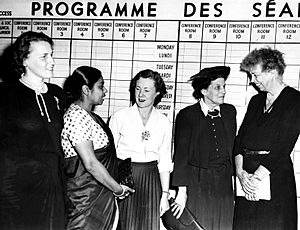 Ulla Lindstrom, Sucheta Kripalani, Barbara Castle, Cairine Wilson, Eleanor Roosevelt (1949)