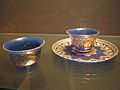 WLA vanda Mughal Two cups Cobalt Blue Glass with gilt floral decoration
