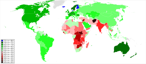 World map of countries by World Happiness Report score (2023)