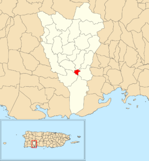 Location of Yauco barrio-pueblo within the municipality of Yauco shown in red