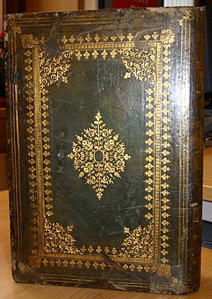 -Sir Julius Caesar's travelling library, individual parchment covered books and container, made to resemble a leather bound book. A restricted item.- - Lower cover (c20f15-58)