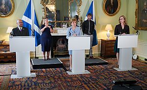 Agreement with Scottish Green Party at Bute House Lorna Slater at right