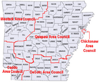 Map of Boy Scout Councils in Arkansas