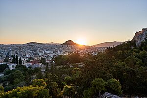 Athens and Mount Lycabettus from the Areopagus on July 22, 2019