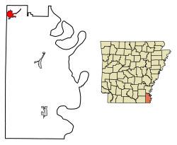 Location of Dermott in Chicot County, Arkansas.